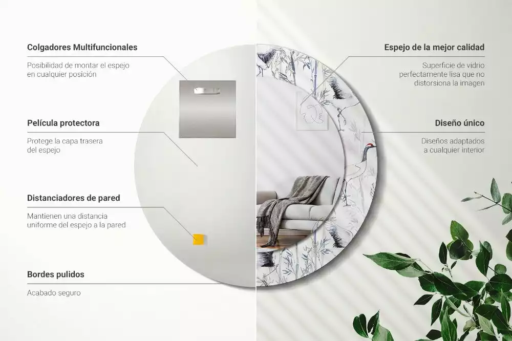 Lustro z drukowaną ramką z motywem żurawi