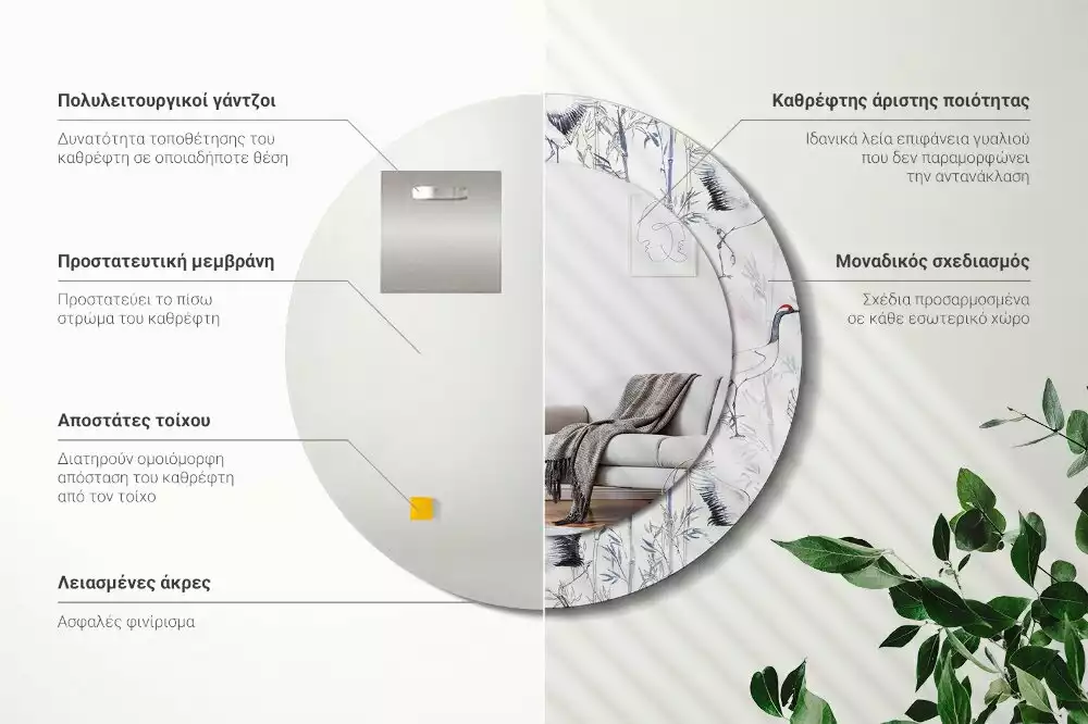 Lustro z drukowaną ramką z motywem żurawi