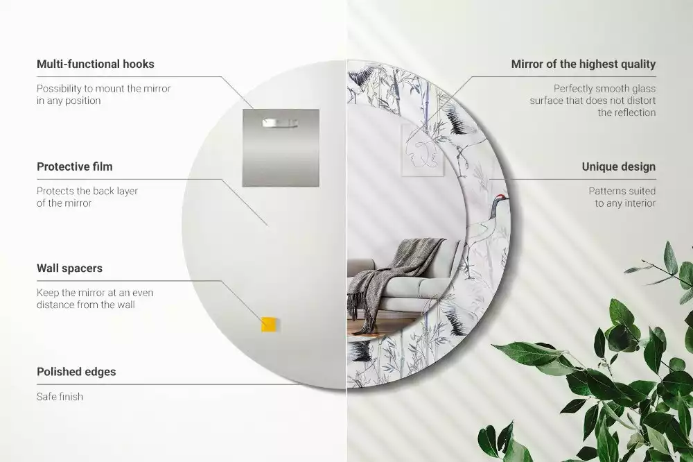 Lustro z drukowaną ramką z motywem żurawi