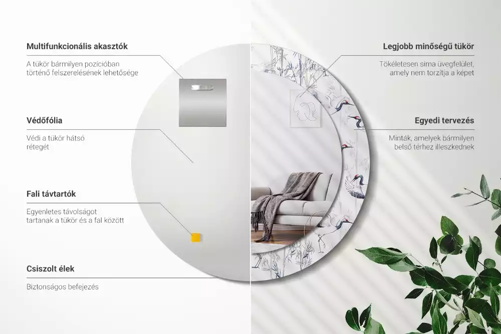 Lustro z drukowaną ramką z motywem żurawi