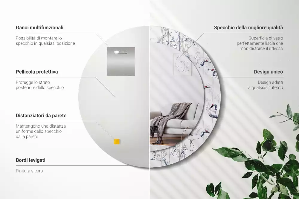 Lustro z drukowaną ramką z motywem żurawi