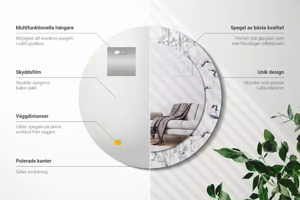 Lustro z drukowaną ramką z motywem żurawi