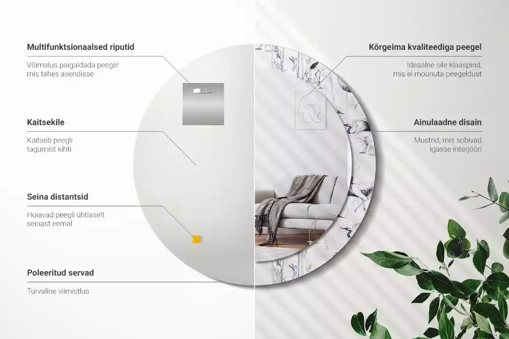 Lustro z drukowaną ramką z motywem żurawi