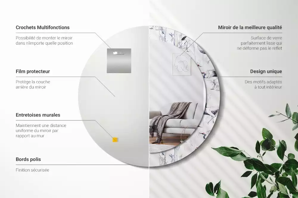 Lustro z drukowaną ramką z motywem żurawi