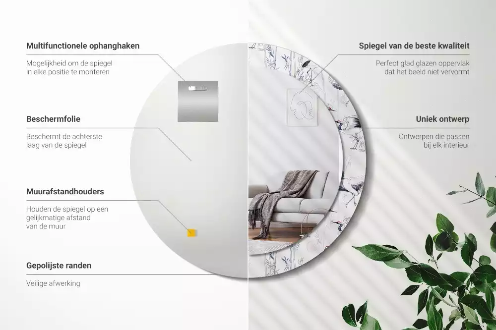 Lustro z drukowaną ramką z motywem żurawi