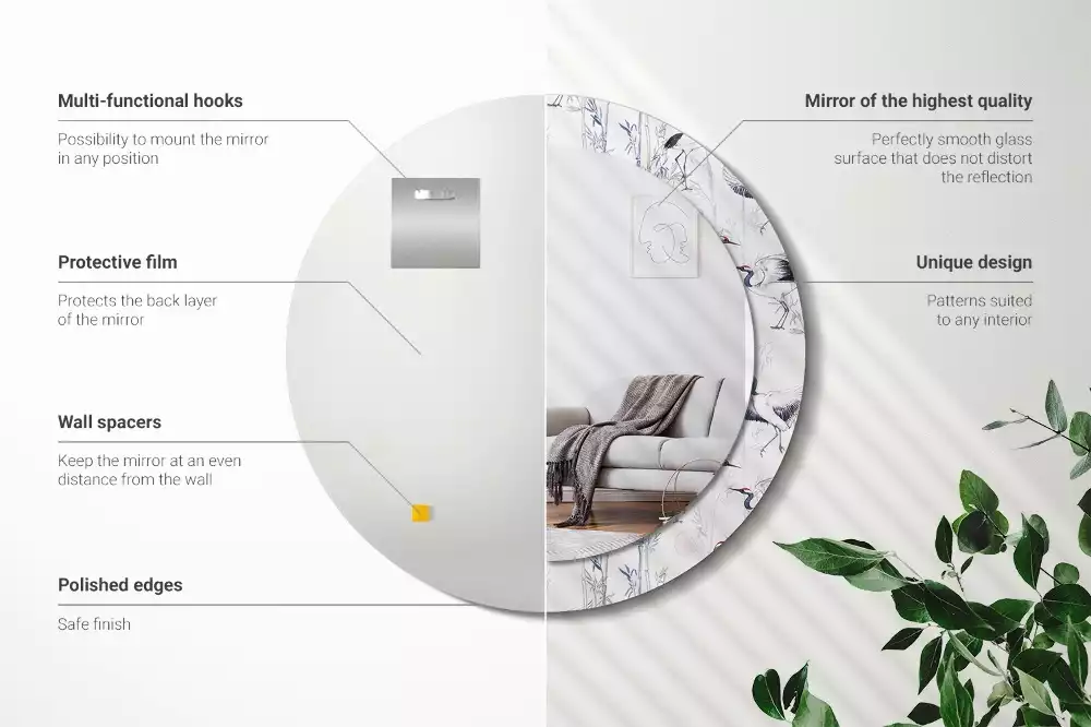 Lustro z drukowaną ramką z motywem żurawi