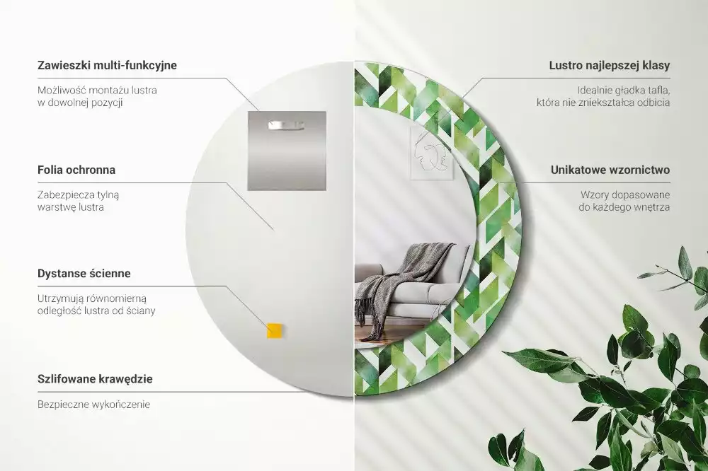 Lustro z drukowaną ramką w motyw jodełki