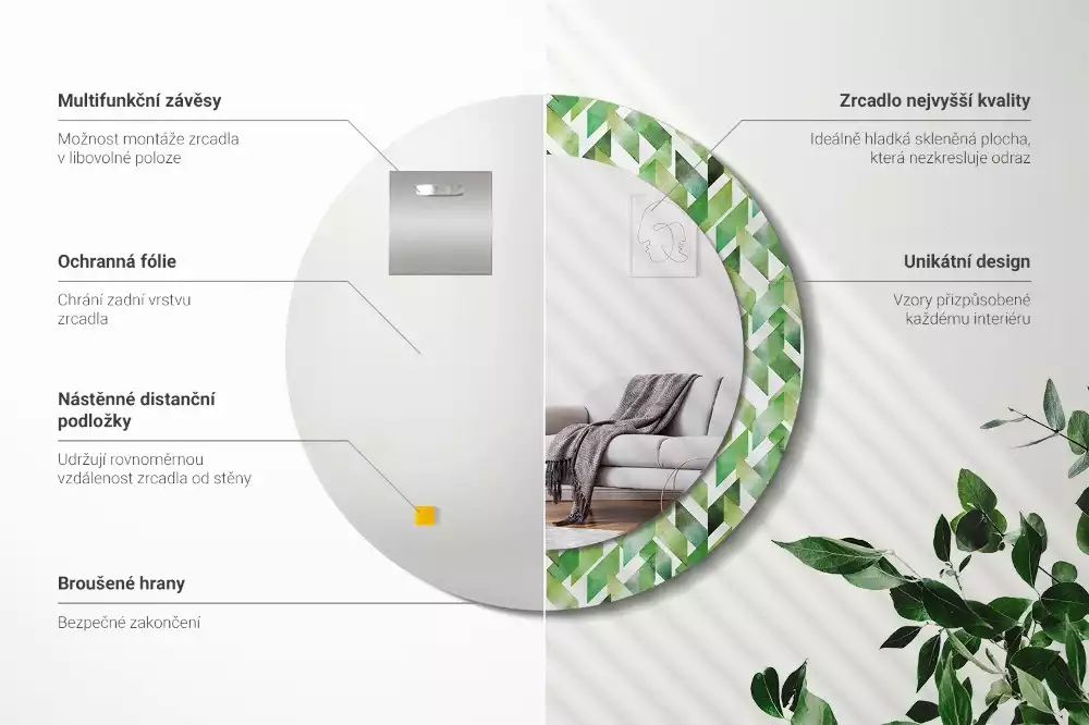 Lustro z drukowaną ramką w motyw jodełki