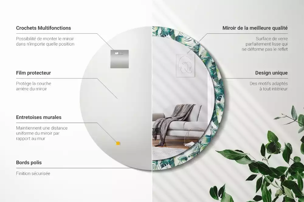 Lustro z drukowaną ramką w motywie liści