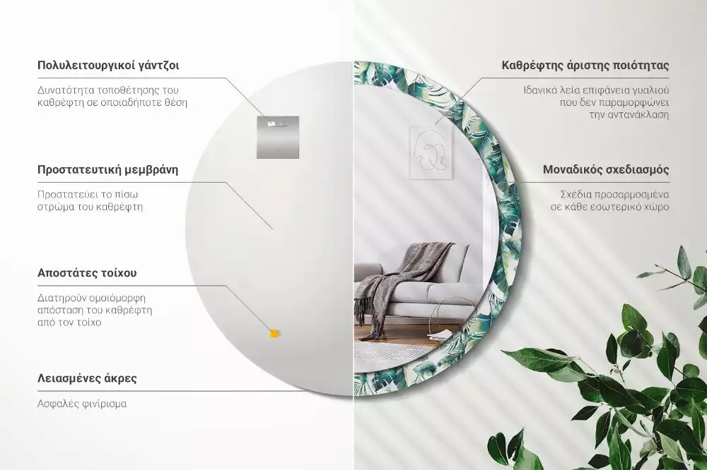 Lustro z drukowaną ramką w motywie liści