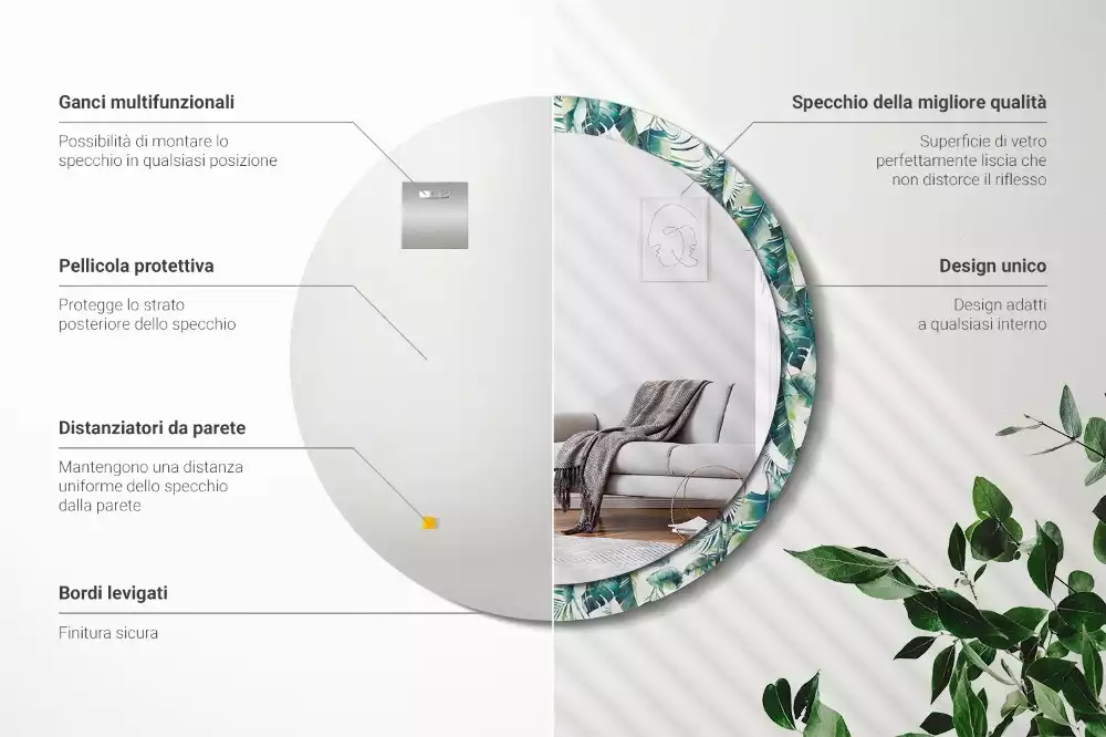 Lustro z drukowaną ramką w motywie liści