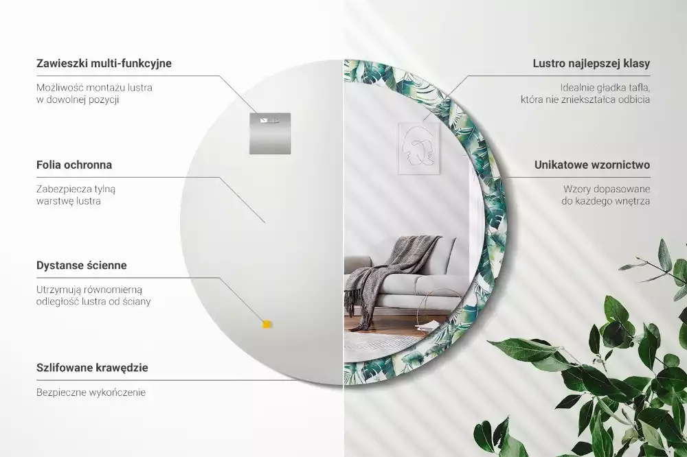 Lustro z drukowaną ramką w motywie liści