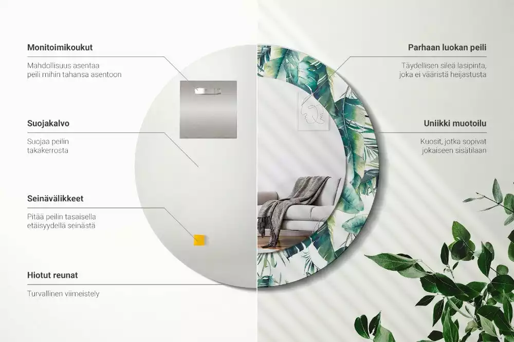 Lustro z drukowaną ramką w motywie liści