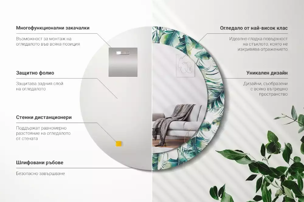 Lustro z drukowaną ramką w motywie liści