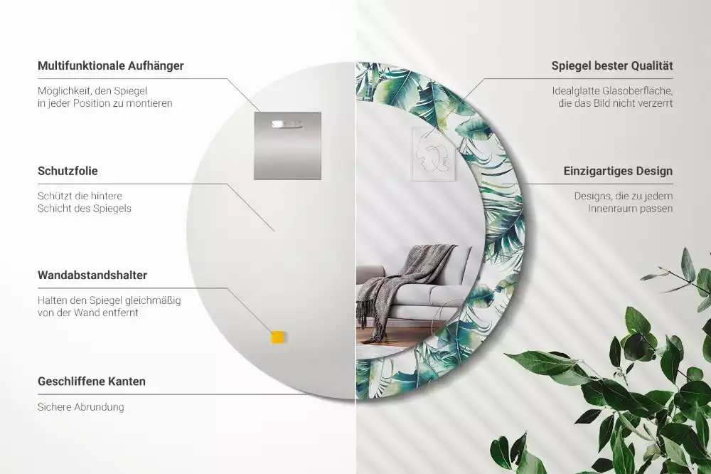 Lustro z drukowaną ramką w motywie liści