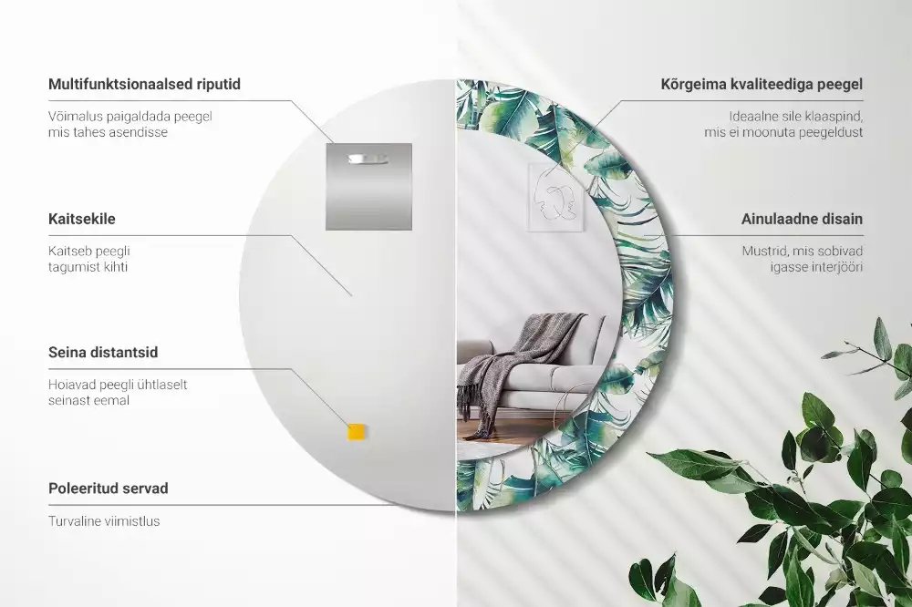 Lustro z drukowaną ramką w motywie liści