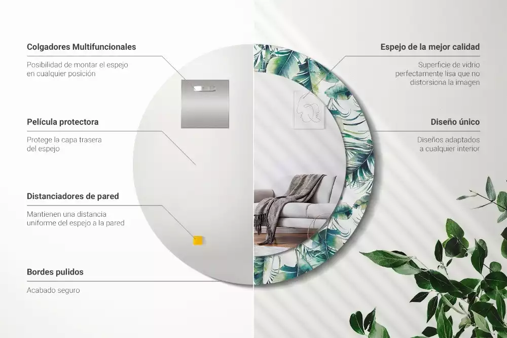 Lustro z drukowaną ramką w motywie liści