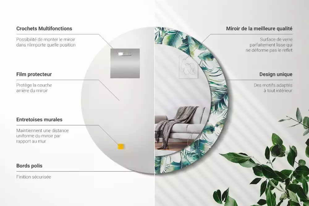 Lustro z drukowaną ramką w motywie liści