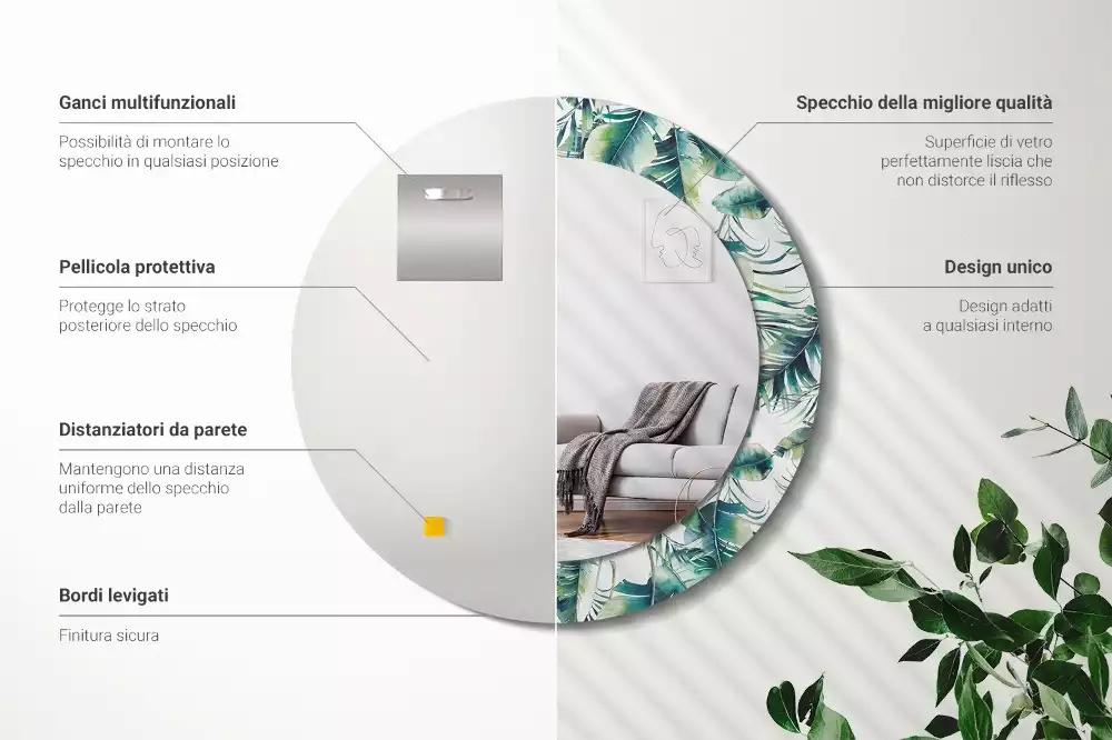 Lustro z drukowaną ramką w motywie liści