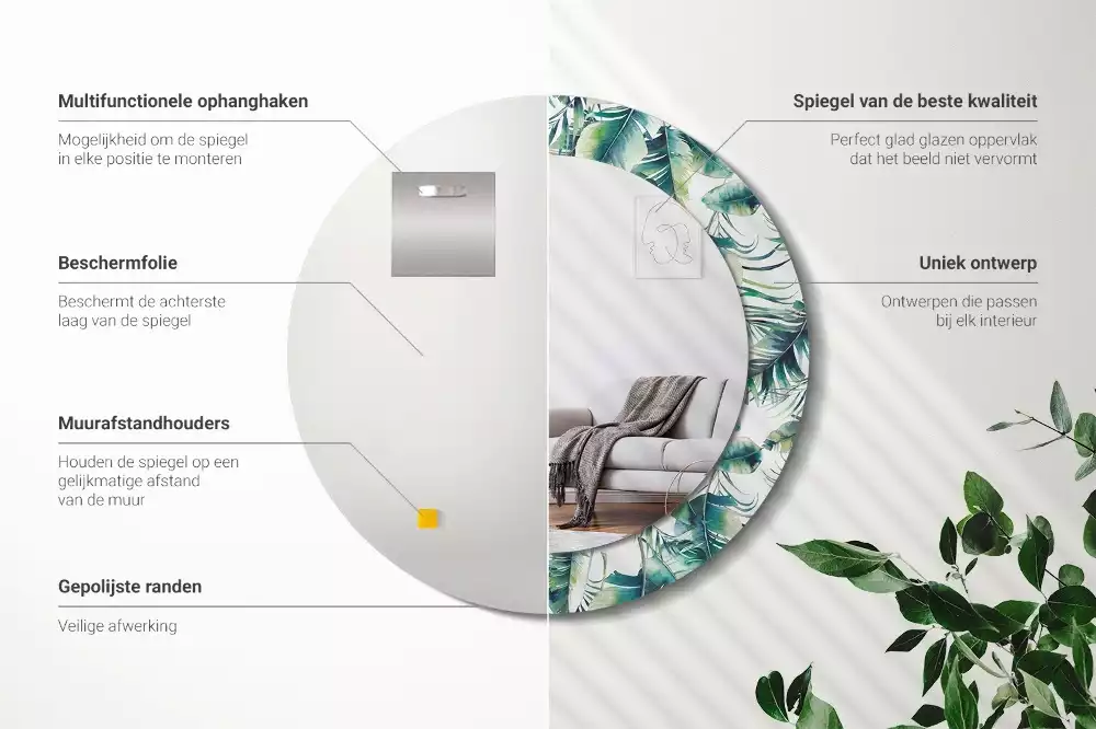 Lustro z drukowaną ramką w motywie liści