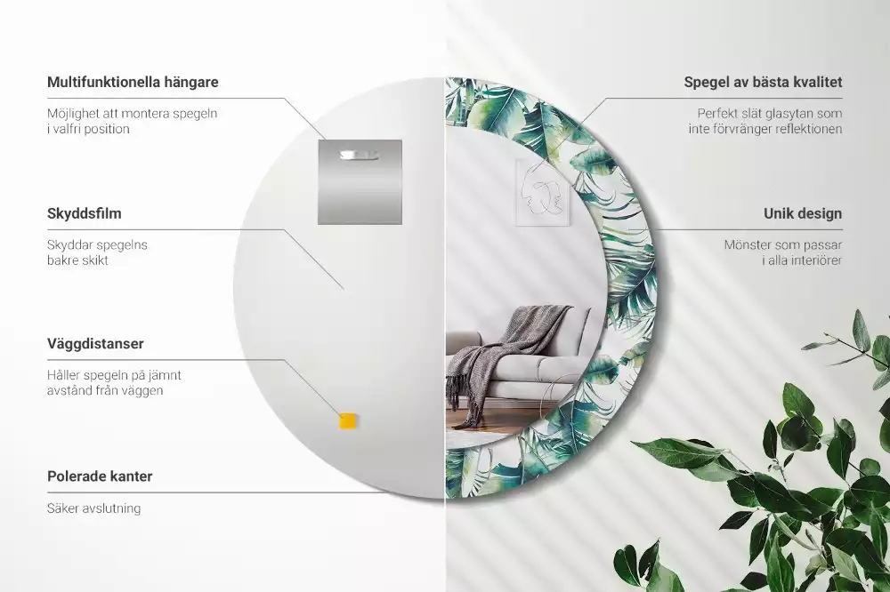 Lustro z drukowaną ramką w motywie liści