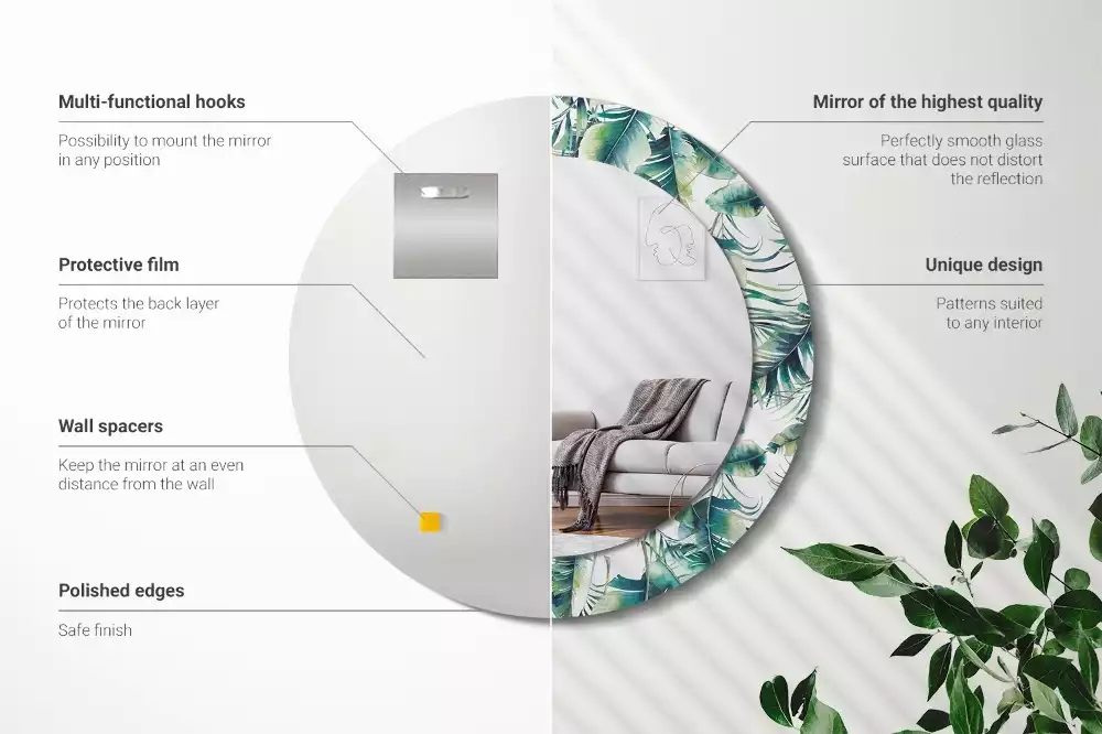 Lustro z drukowaną ramką w motywie liści