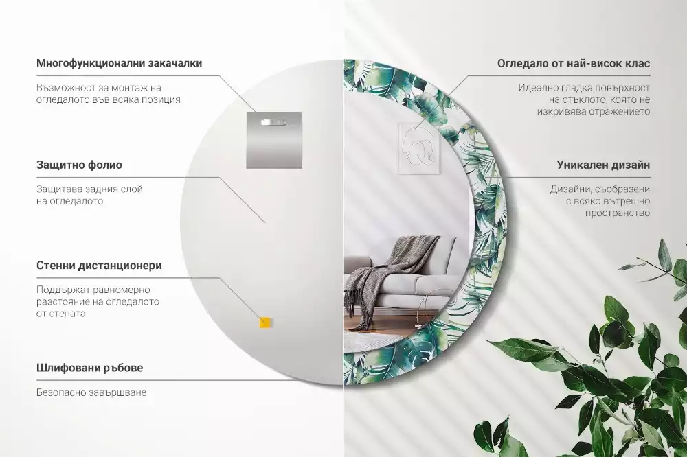 Lustro z drukowaną ramką w motywie liści