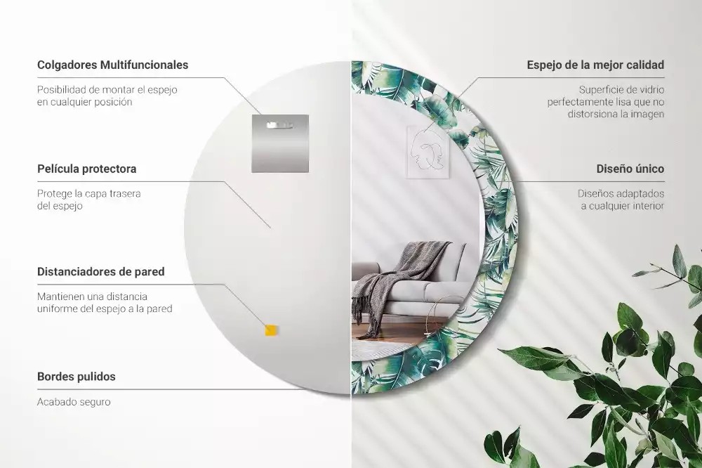 Lustro z drukowaną ramką w motywie liści