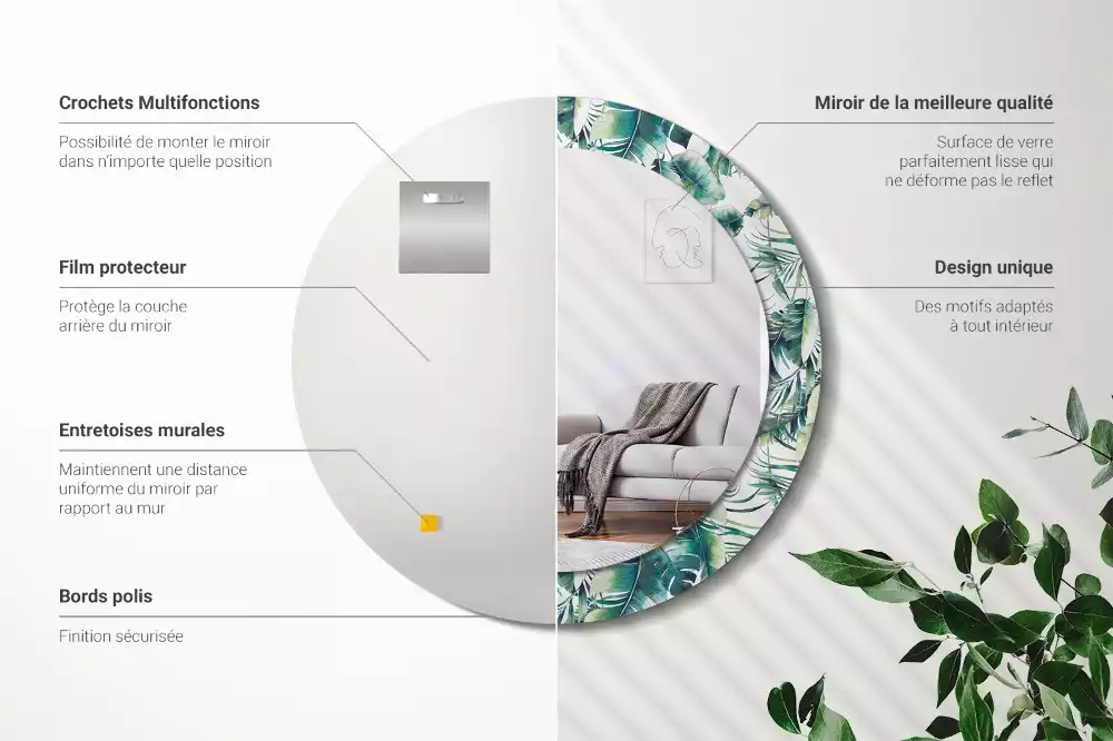 Lustro z drukowaną ramką w motywie liści