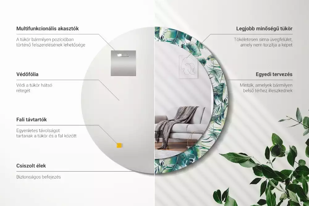 Lustro z drukowaną ramką w motywie liści