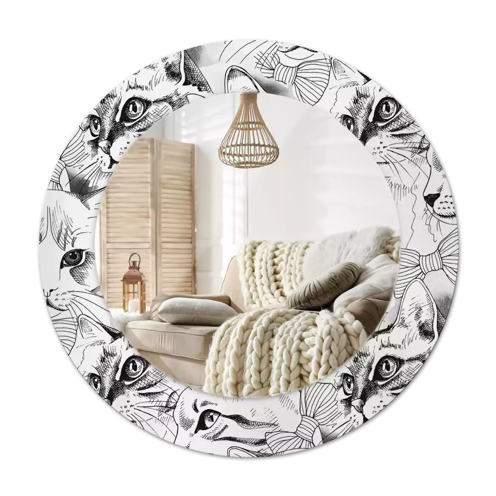 Lustro z ramą z nadrukiem z motywem kotów w kształcie koła