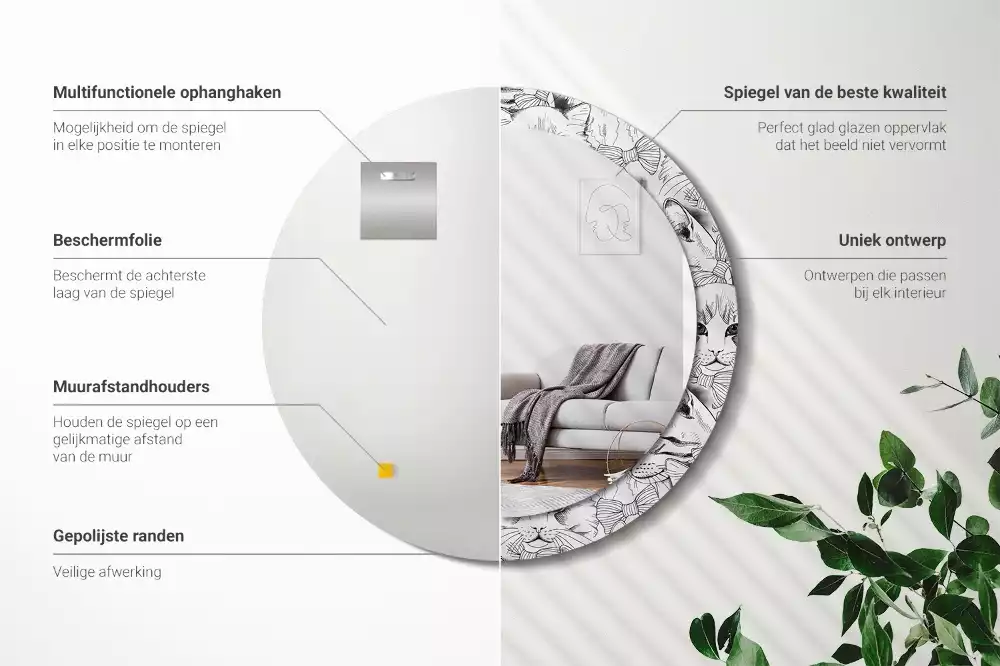 Lustro z ramą z nadrukiem z motywem kotów w kształcie koła