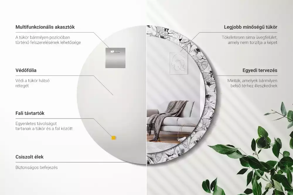 Lustro z ramą z nadrukiem z motywem kotów w kształcie koła