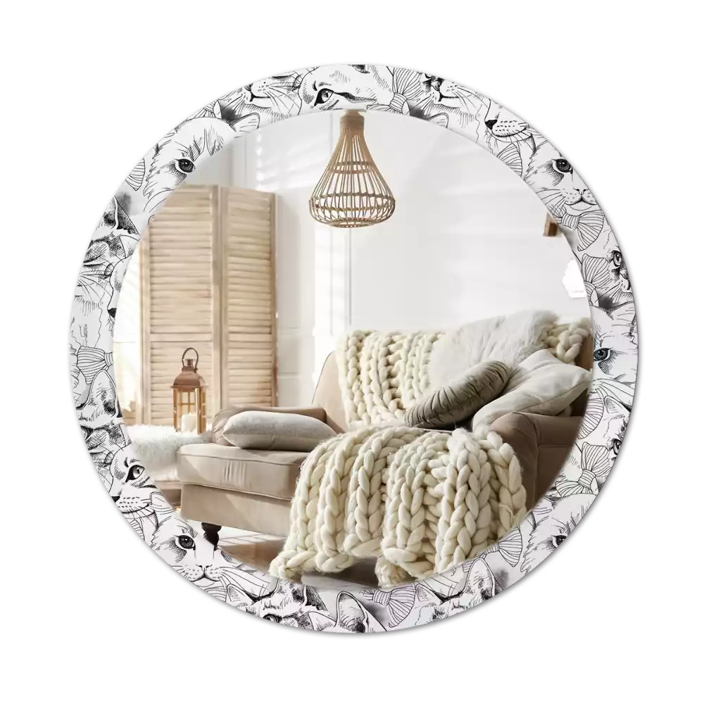 Lustro z ramą z nadrukiem z motywem kotów w kształcie koła