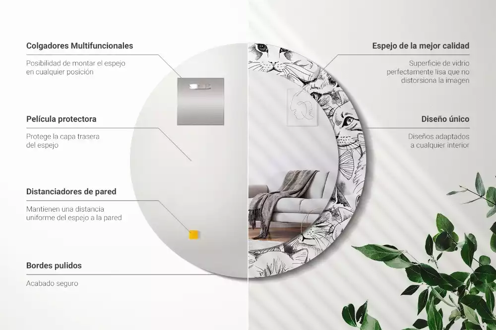 Lustro z ramą z nadrukiem z motywem kotów w kształcie koła