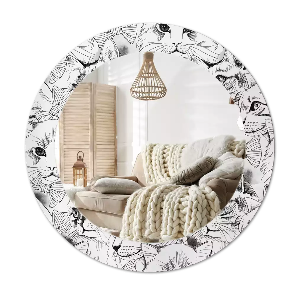 Lustro z ramą z nadrukiem z motywem kotów w kształcie koła