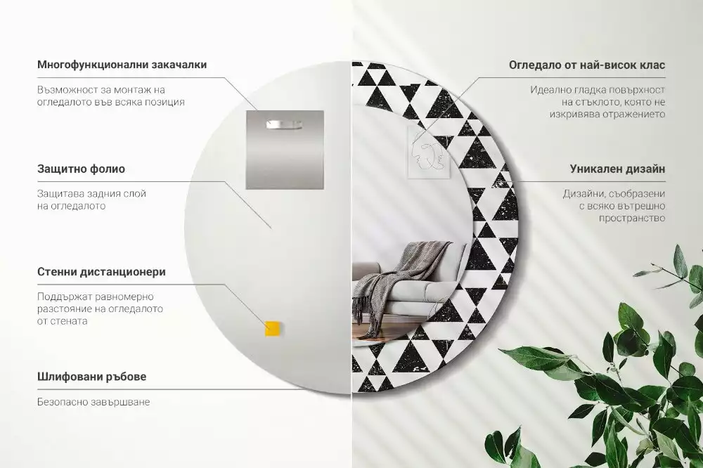 Lustro ścienne dekoracyjne okrągłe Trójkąty geometria