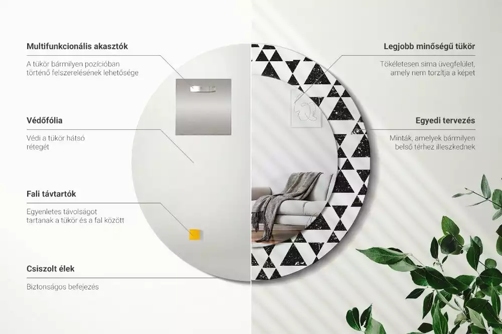 Lustro ścienne dekoracyjne okrągłe Trójkąty geometria