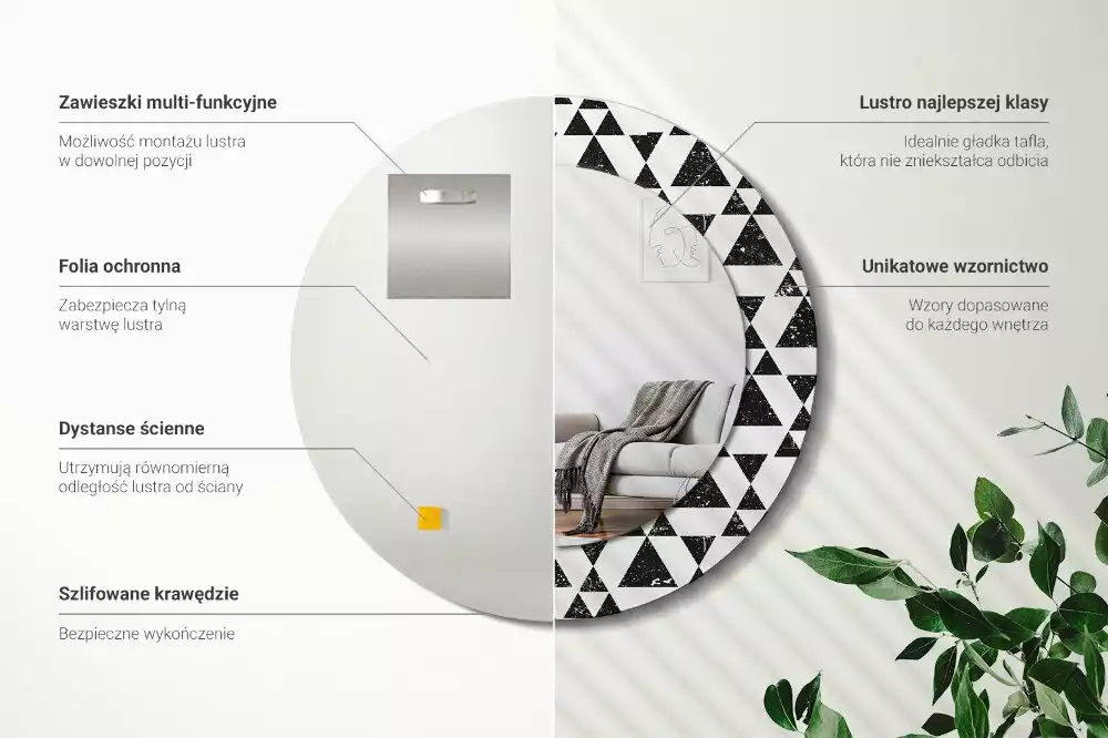 Lustro ścienne dekoracyjne okrągłe Trójkąty geometria