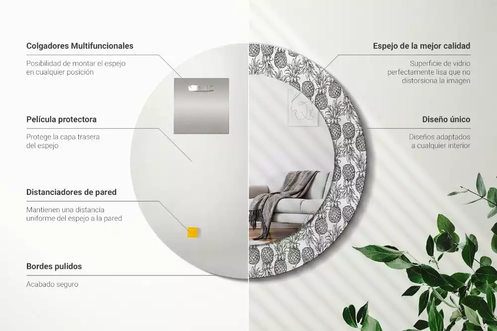 Lustro z okrągłą ramką i nadrukiem ananasów