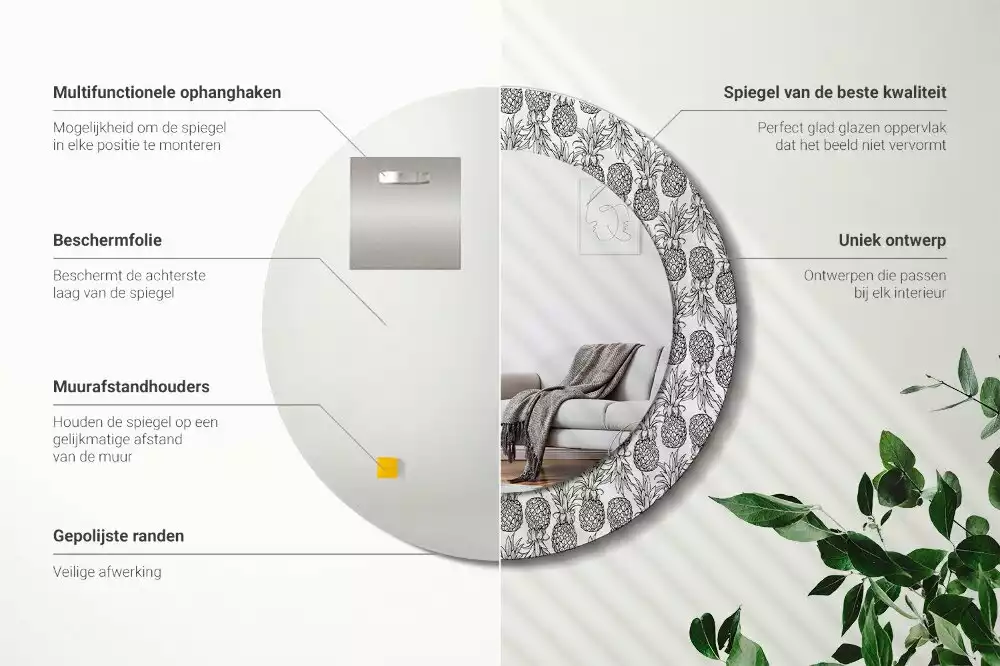 Lustro z okrągłą ramką i nadrukiem ananasów