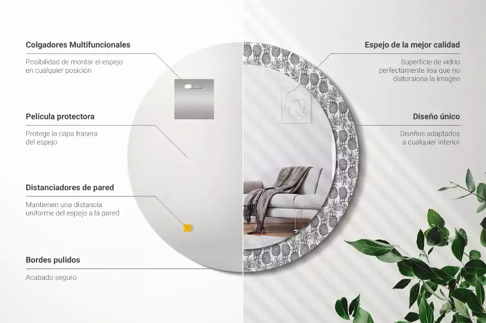 Lustro z okrągłą ramką i nadrukiem ananasów