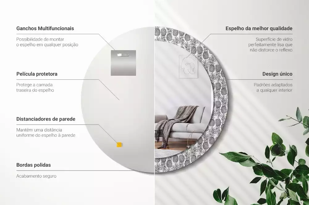 Lustro z okrągłą ramką i nadrukiem ananasów