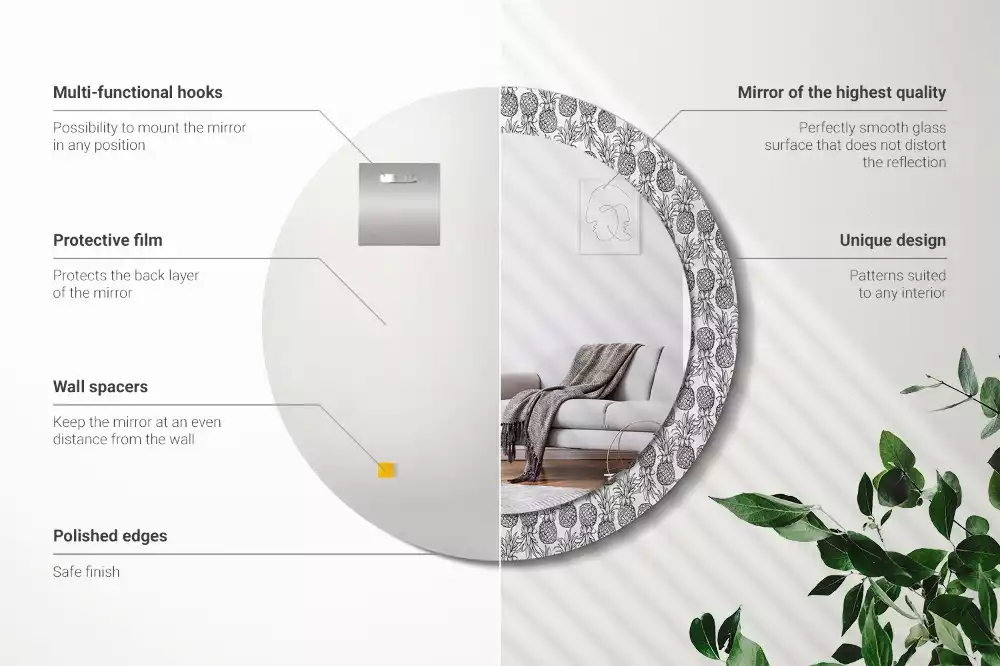 Lustro z okrągłą ramką i nadrukiem ananasów