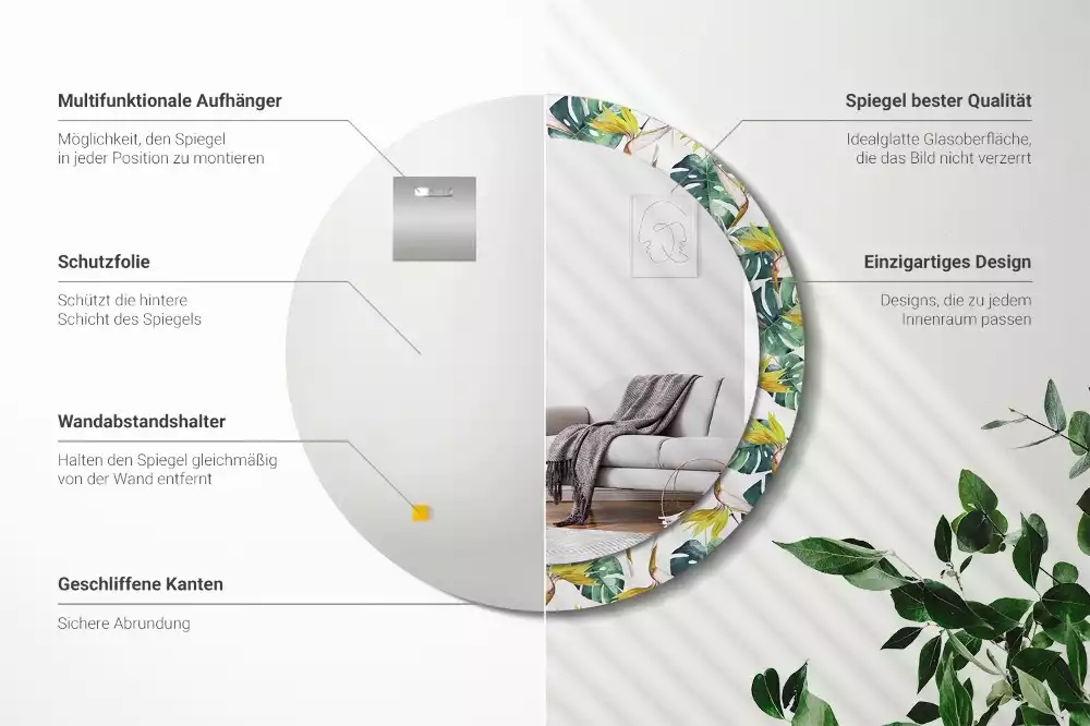 Lustro ścienne dekoracyjne o motywie liści tropikalnych