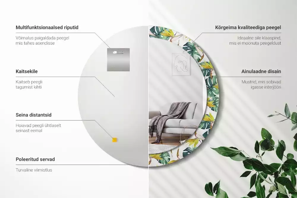 Lustro ścienne dekoracyjne o motywie liści tropikalnych