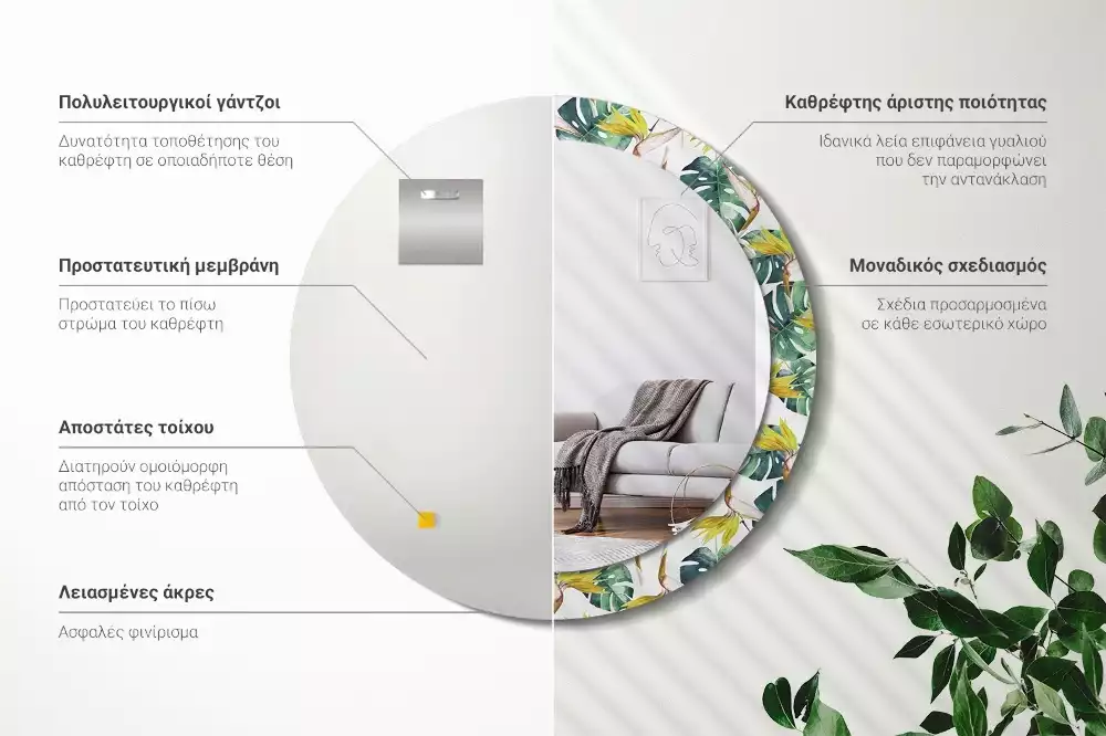 Lustro ścienne dekoracyjne o motywie liści tropikalnych