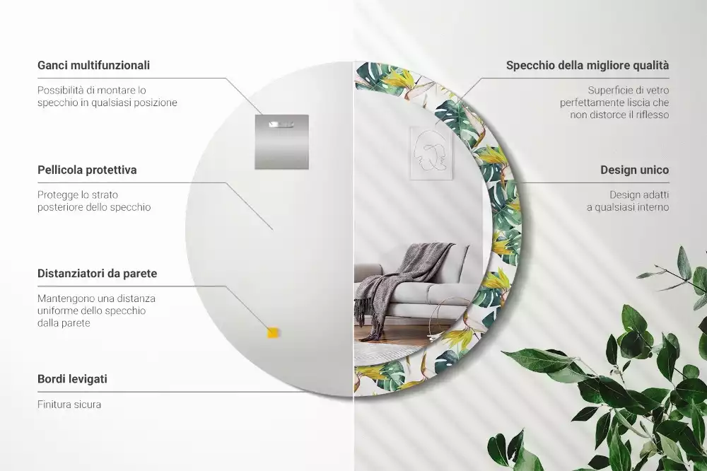 Lustro ścienne dekoracyjne o motywie liści tropikalnych