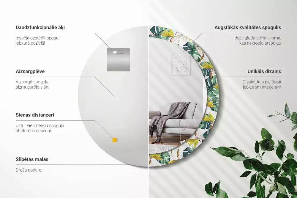 Lustro ścienne dekoracyjne o motywie liści tropikalnych