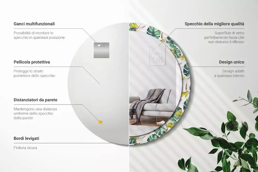 Lustro ścienne dekoracyjne o motywie liści tropikalnych